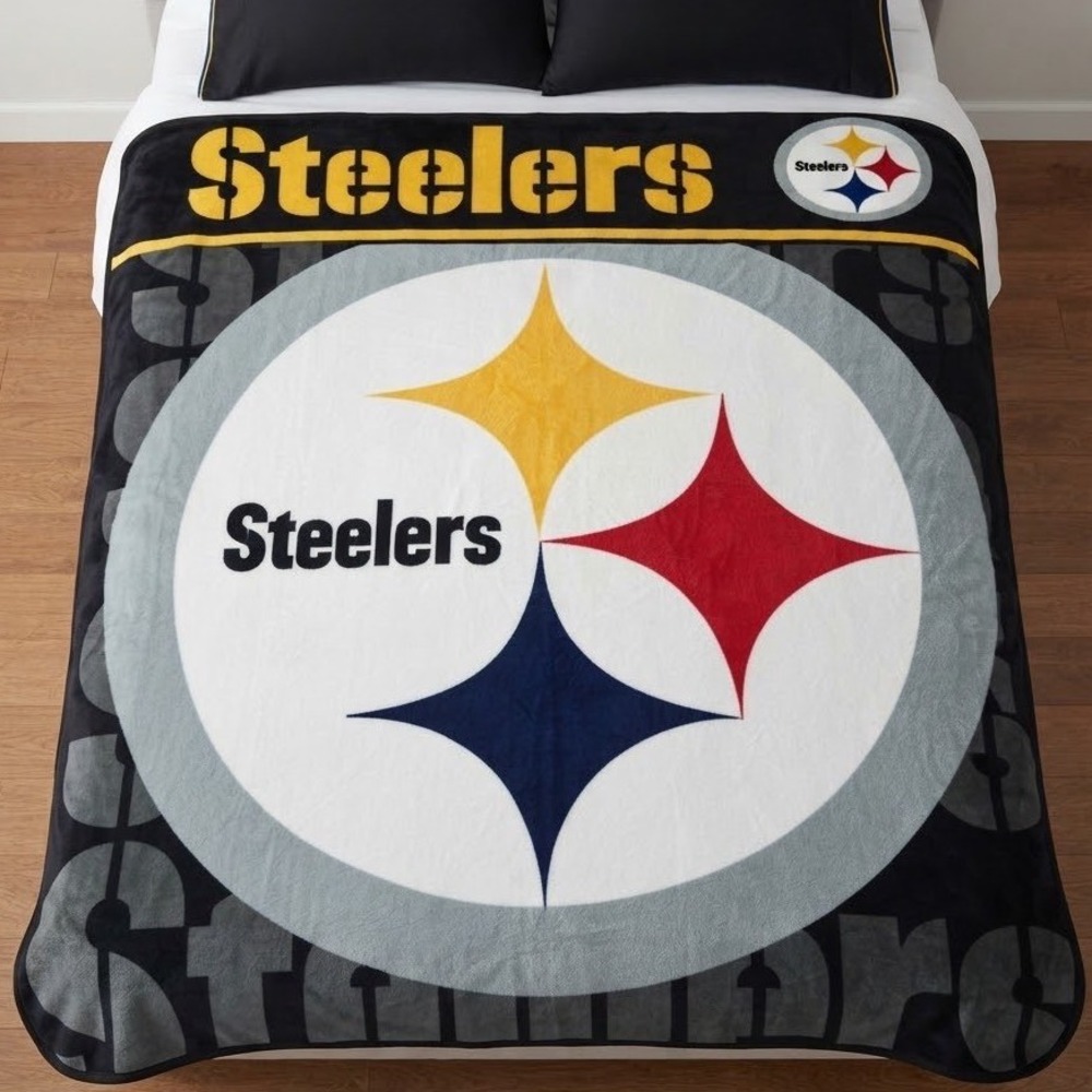 Pittsburgh Steelers NFL Plush Throw Blanket Black Gold Fleece 56x44